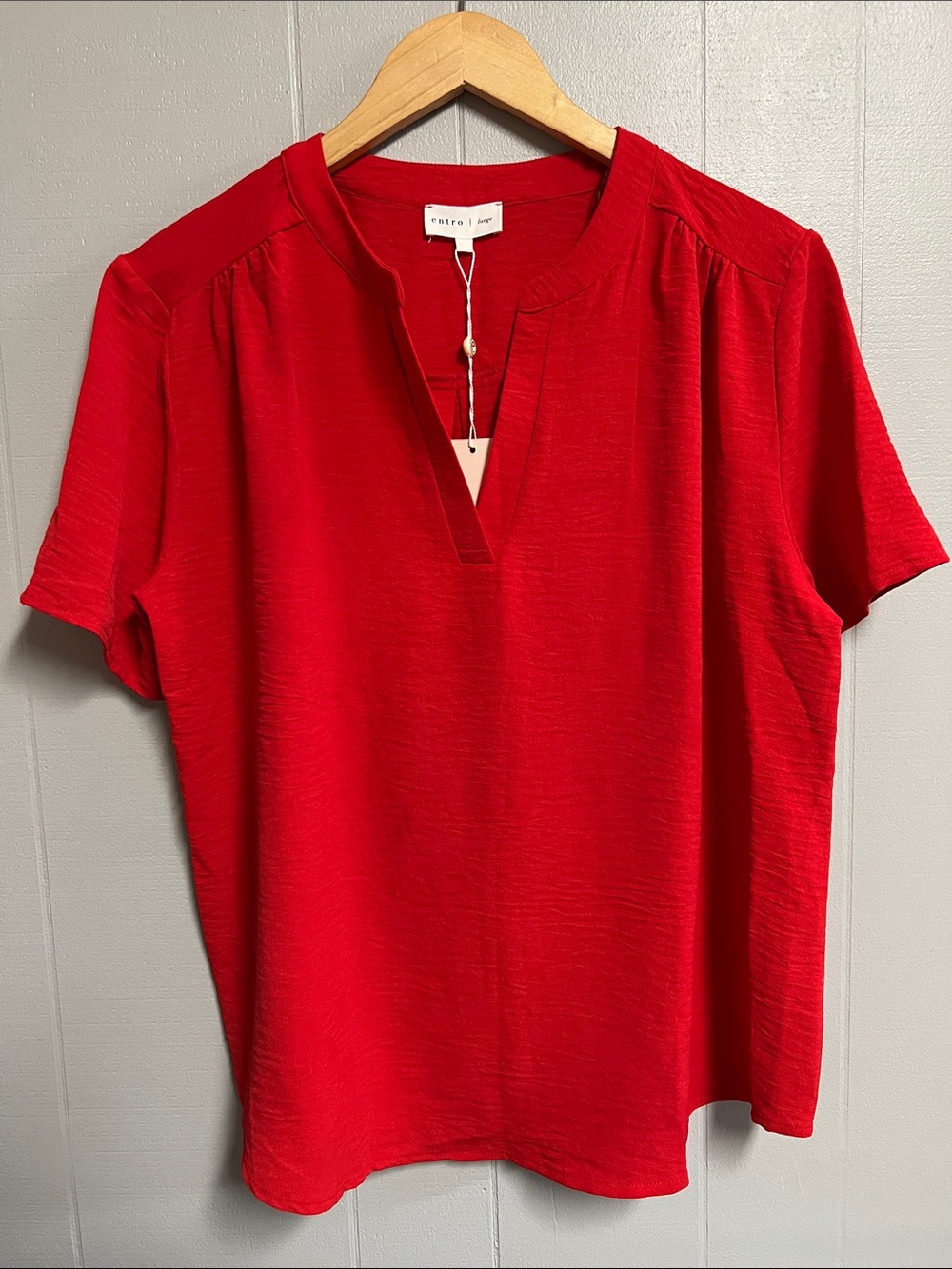 NWT entro Bright Red V-Neck Tunic Top Shirt Blouse Large
